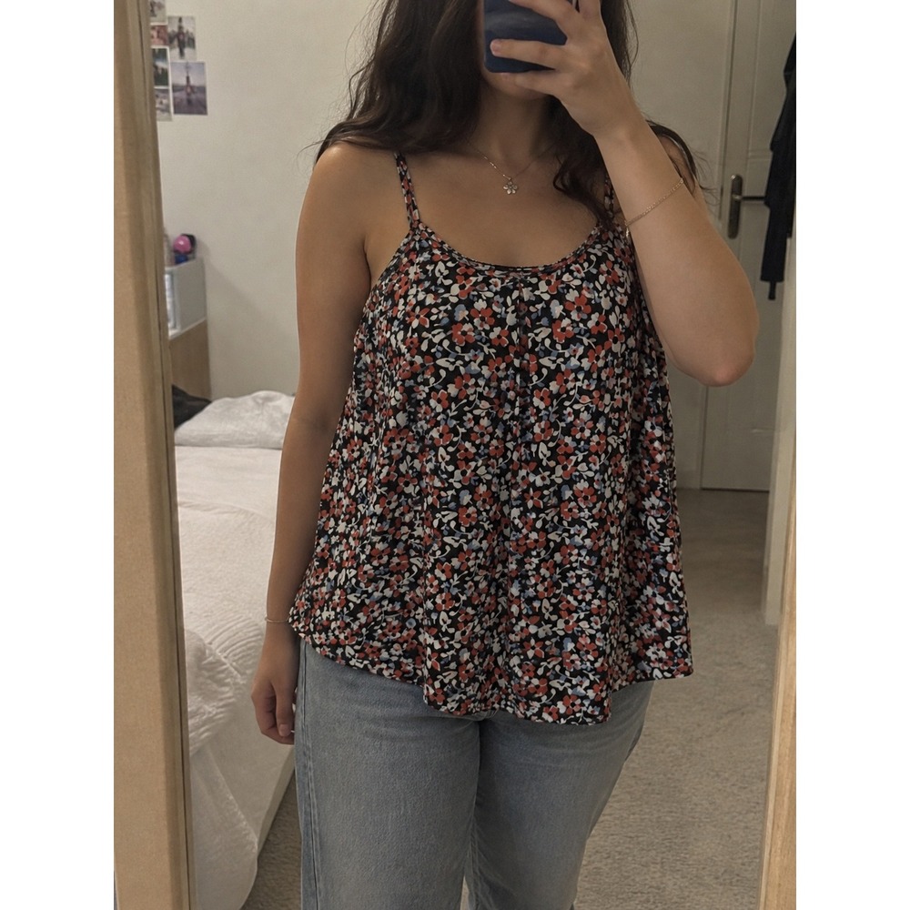 Max Women Black Red Blue Ditsy Floral Cami Tank Top Adjustable Straps Size Us 6